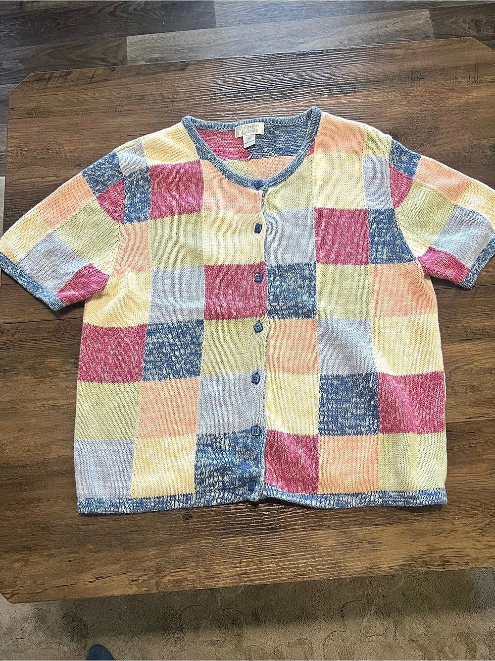 Christopher & Banks Multicolor Patchwork Short Sleeve Cardigan Medium